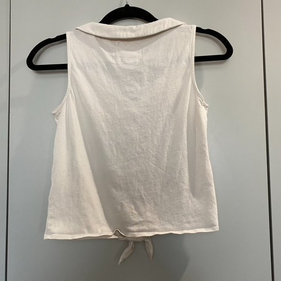 Anthropologie Peter Pan Collar Front Tie Sleeveless Tank Blouse Cream XS - Picture 4 of 5